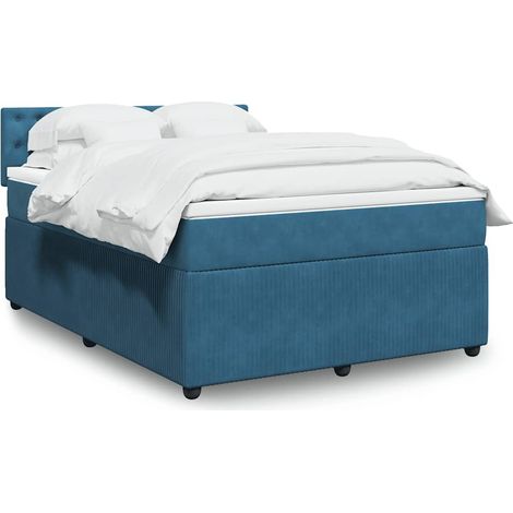 vidaXL Sommier à lattes de lit et matelas bleu 140x190 cm velours (1/5)