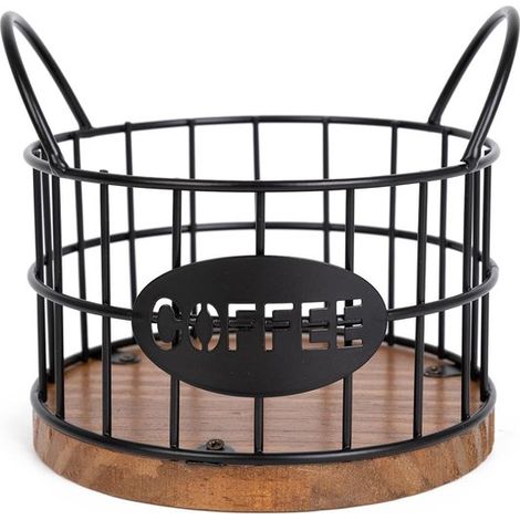 Soporte para cápsulas de café para encimera，cesta de almacenamiento resistente con base de madera，bar u oficina (negro) (1/5)