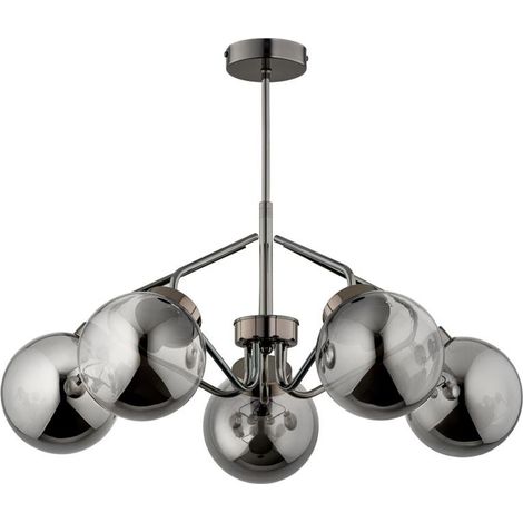 Alfa BARSUM 5-Light Ceiling Lamp, Black Chrome Metal, Smoked Glass Globe Shades, Modern Flush Mount for Living Room/Dining, E14 5x10W, 58cm, 48cm H, IP20 Indoor
