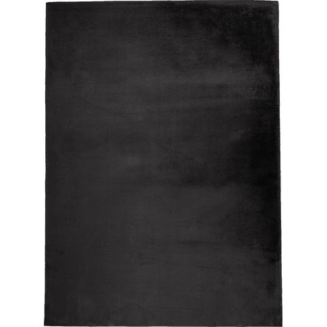Tapis Salon Fourrure Poils Longs Velour Moelleux UNICOLORE (Noir Graphite - 120x170cm) (1/5)