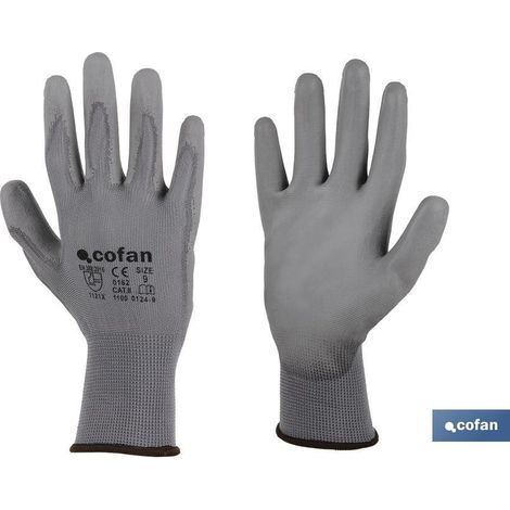 Guantes 100% de poliéster Impregnados Flexibles y Sin Costuras COFAN T-10 (12 pares) Gris