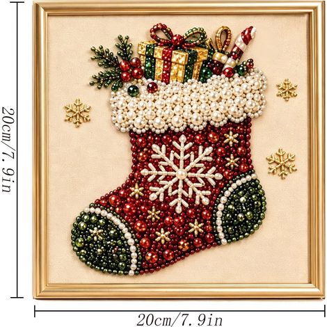 Décoration de Noël artisanale en perles et diamants, peinture diamant carrée encadrée, décoration murale pour les fêtes, image A (cadre intérieur + kit de perles et kit d'outils) (1/2)