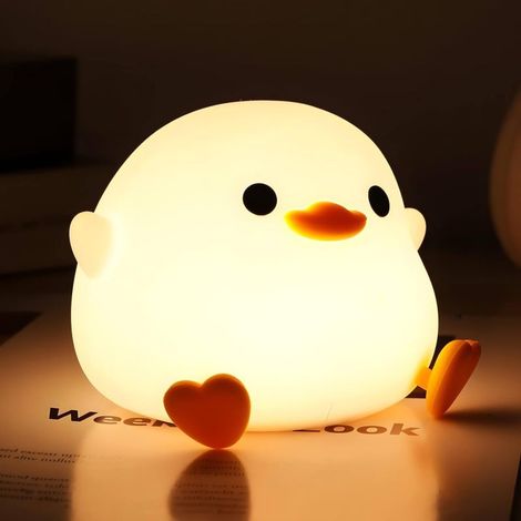 Veilleuse tactile canard en silicone rechargeable, lampe de chevet blanche en forme de canard pincé, idéale pour la chambre d'enfant ou la Saint-Valentin. (1/5)