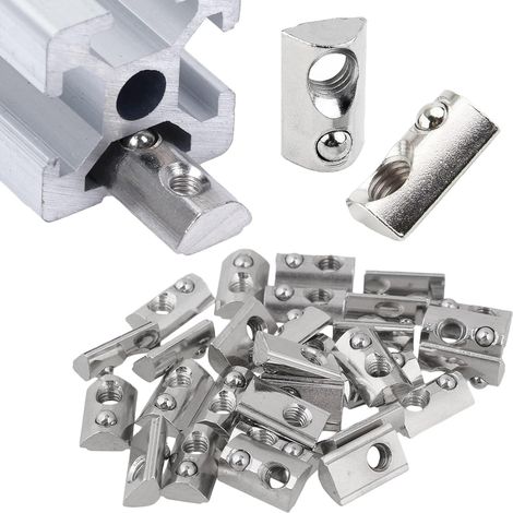 Lot de 20 rainures M6 avec rainure de 8 mm pour profilé en aluminium 3030 avec bille à ressort de centrage, filetage M6 série 30, écrou coulissant en acier au carbone pour imprimante 3D CNC (1/5)