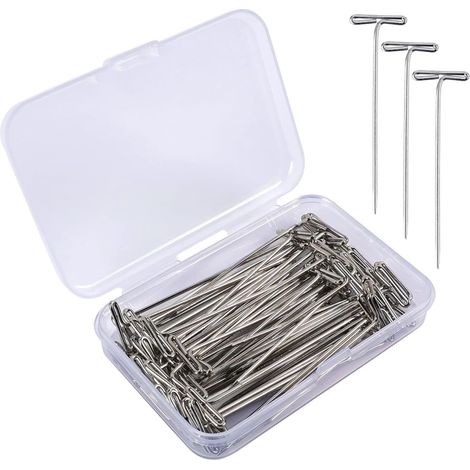 Épingles en T 50 pièces 5 cm pour tricot, VELUNOR, perruques et loisirs créatifs, en acier inoxydable nickelé avec boîte de rangemen (1/5)