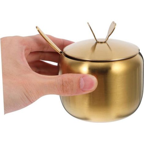 Pot à Sucre et Distributeur d'Épices 2 en 1 avec Cuillère et Couvercle, Design Doré Élégant pour Cuisine (1/5)