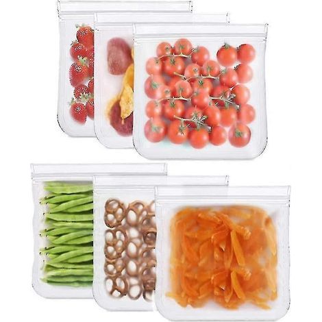 Wiederverwendbare Aufbewahrungsbeutel, 6er-Set, BPA-frei, auslaufsicheres Silikon, zum Einfrieren und Marinieren von Fleisch, Müsli, Sandwiches und Snacks. (1/5)