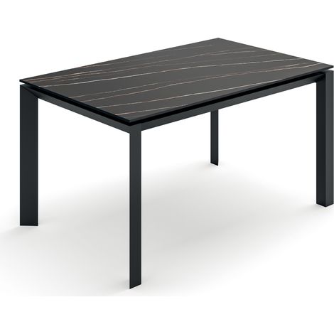 Tavolo Allungabile Account 24 90x140/220x75 cm Top in Ceramica Struttura in MDF Effetto Marmo Portoro Nero (1/3)