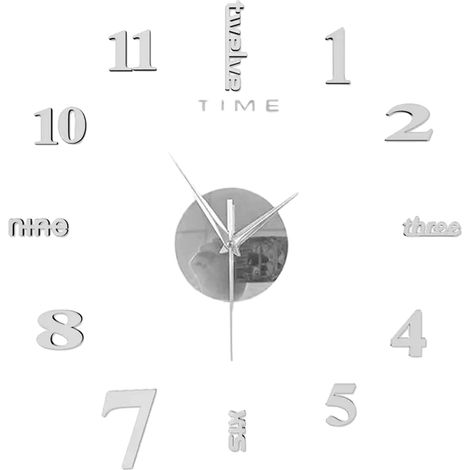 Horloge murale numérique - Remarque : avec aiguilles argentées - [40-50 cm] Chiffres en acrylique argenté + aiguilles noires (sans EVA). Veuillez laisser un message si vous souhaitez des aiguilles arg
