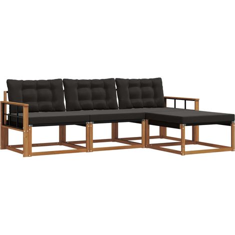 Outdoor Sofa Set with Cushion 4 pcs Natural and Black vidaXL