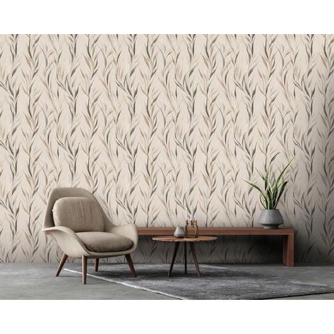 Wallarena Vliestapete Blätter Gras Boho Beige für Wohnzimmer und Schlafzimmer, 10 m x 50 cm – inkl. Kleister & Anleitung (1/5)