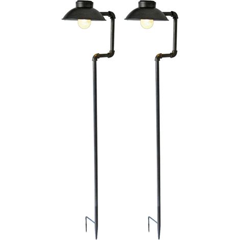 2er Set LED Solar Außen Lampen Garten Weg Beleuchtungen Erdspieß Steck Leuchten antik schwarz