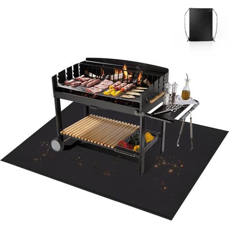 Tapis de barbecue de protection du sol, pliable, résistant à la chaleur, imperméable, pour barbecue à gaz, tapis de barbecue en fibre de verre pour foyer, sol, cheminées et pelouse (152 x 106 cm) (1/5)