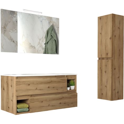 Mobile da Bagno Sospeso con Lavabo 100 cm e Specchio Dany Rovere Miele (1/2)