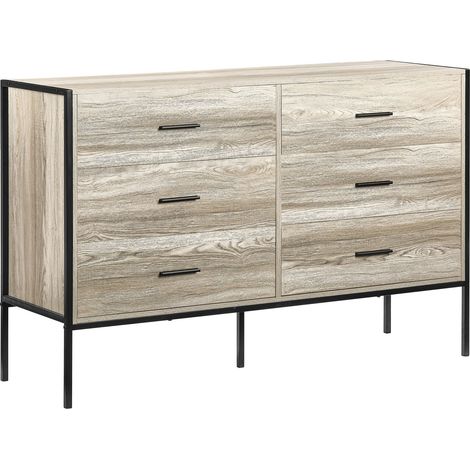 Brooklyn 6 Drawer Chest of Drawers Bedside Table Wood Bedroom Furniture Storage, Grey