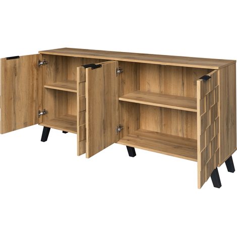 Buffet moderne 4 portes 160,5 x 35,5 x 78 cm en panneau de particules effet bois (1/5)