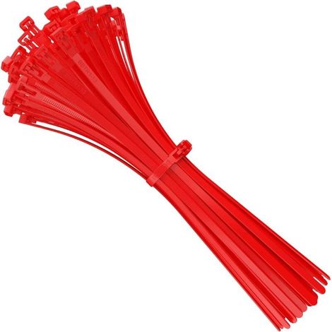 Collier de Serrage Réutilisable Plastique, 350 mm x 7,5 mm,Serre Câbles Nylon,Rouge, Lot de 100 Pièces (1/4)