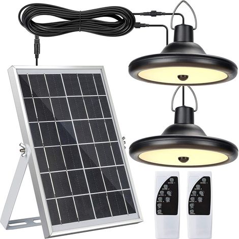 luces solares, sensor de movimiento, 56 LED, 600 lúmenes, control remoto, cable de 5 m, IP65, jardín/garaje (1/5)