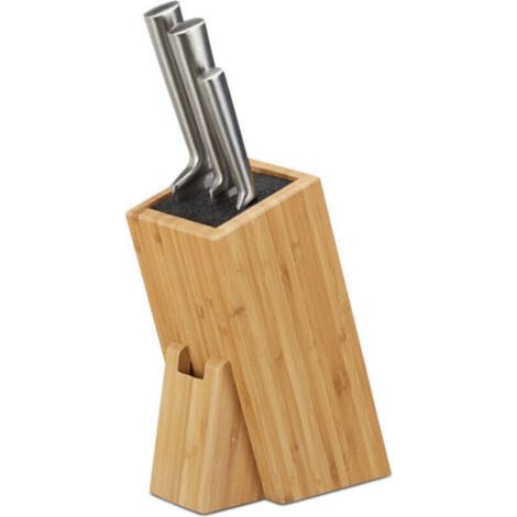 Relaxdays Bloc à couteaux en bambou porte-couteaux bois 6 couteaux rangement couverts cuisine, nature