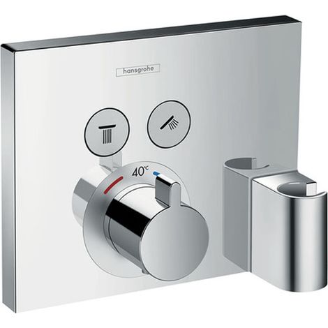 Hansgrohe – Mitigeur de douche encastré 15765000 – 2 sorties avec bouton Select – Butée de confort à 40°C – Laiton chromé – Support douchette intégré (1/7)