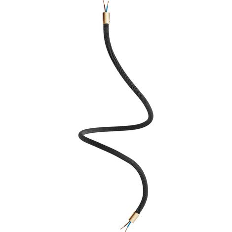 Creative-Cables Kit Rallonge Creative Flex (longueur 90 cm, Ø 10 mm) - RZ30 revêtement tissu noir fer et finition bronze satiné - Avec embouts métalliques et accessoires