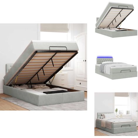 Lit ottoman avec matelas et LED gris clair 120x190cm velours - Lit Ottoman - Lits Ottomans - Cadre De Lit - Cadre De Lit Avec Rangement (1/5)