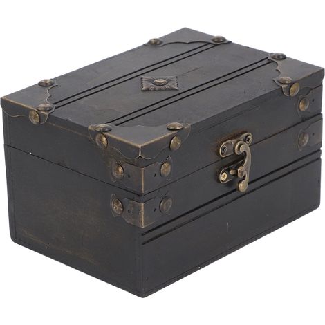 Coffret à bijoux en bois rétro vintage, boîte de rangement à trésors, organisateur, coffre de rangement pour femmes et filles, gris (1/5)