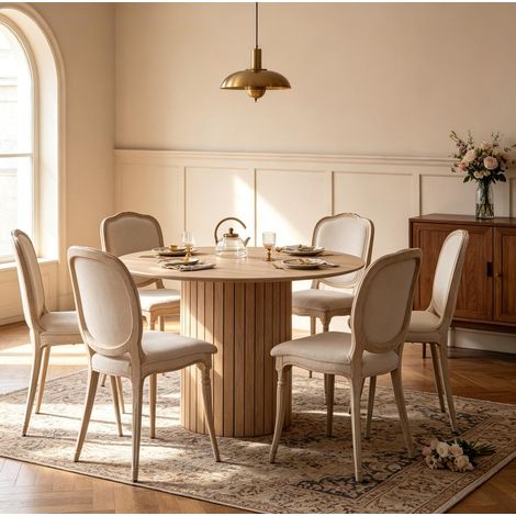 Mesa de comedor redonda de madera Ø120 cm para 4-6 personas OKWISH (1/5)