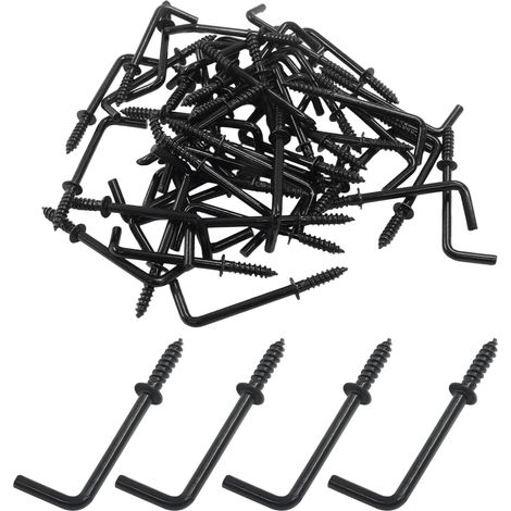 50 crochets à vis en L, 3,8 cm, noir, forme L, pour fixation (1/5)