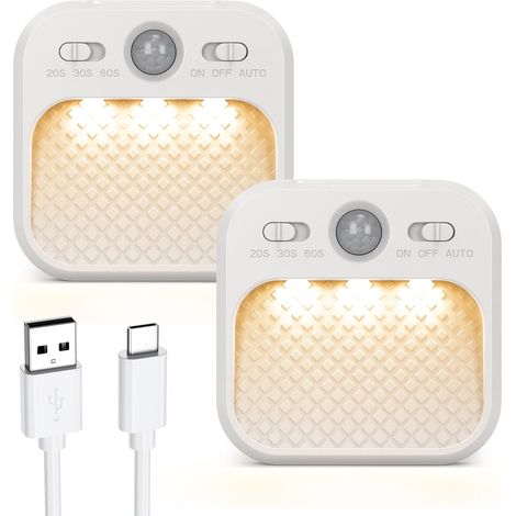 Lampe Détecteur de Mouvement, 2 Lot Veilleuses LED, Lampe Placard Rechargeable avec 3 Températures de Couleur, Gradation Continue, 2 Modes de Capteur pour Salle de Bain, Escaliers (1/5)