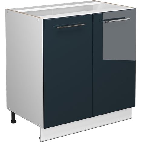 Spülenunterschrank Fame-Line, Dunkelblau Hochglanz, 80 cm mit Regal, ohne Arbeitsplatte, Vicco