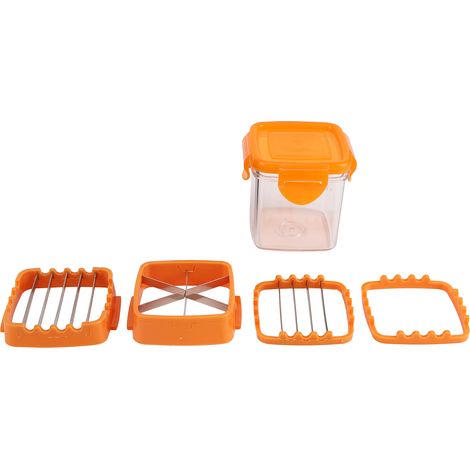 Coupe-légumes multifonction 5 en 1, hachoir à salade de fruits et à ail, outil de cuisine en acier inoxydable orange (1/5)