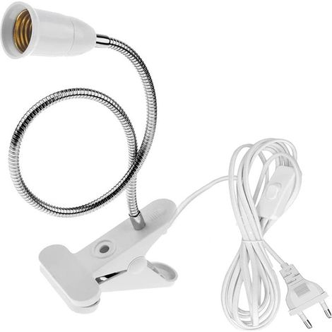 E27 Socket Clamp Light Bulb with Switch LED Table Lamp Base with 360 Degree Gooseneck Clip-On Lamp Base with 1.8m Cable for Plants Aquarium Table Makeup Reading (1/5)