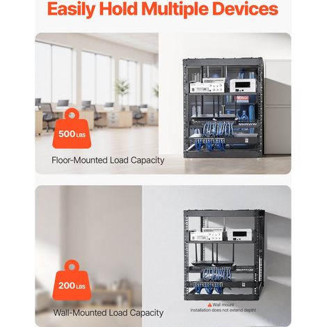 Rack de Serveur à Cadre Ouvert 12U Support de Réseau Autoportant ou Mural, Profondeur 585 mm, avec Étagères Ventilées, Matériel de… (1/5)