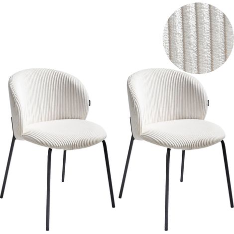 Conjunto de 2 sillas de comedor patas de hierro tapicería de pana con respaldo redondeado blanco crema Miles (1/5)