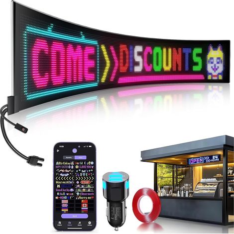 1 Panneau LED Flexible 99x20cm, Matrice RVB Programmable Bluetooth, Écran Pixel USB pour Voiture et Bar (1/5)