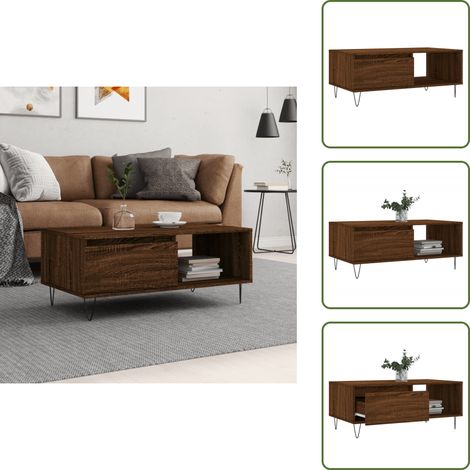 Couchtisch Braun Eichen-Optik 90x50x36,5 cm Holzwerkstoff - Couchtisch - Wohnzimmerstil - Eiche Optik - Holzmöbel - Stauraum (1/5)
