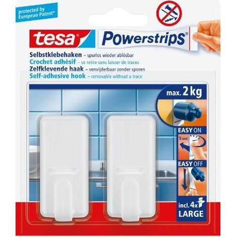 tesa Powerstrips® Grandes ganchos adhesivos blancos 4 uds (1/5)