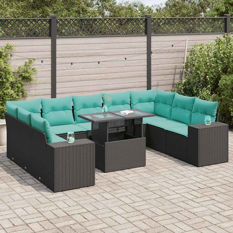 vidaXL Set Divani Giardino 10pz con Cuscini Nero in Polyrattan Acacia (1/5)