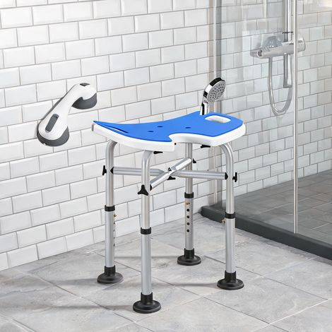 Tabouret de Douche Pliable en Aluminium Réglable avec Poignées (1/5)