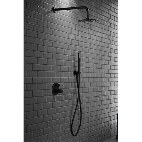Conjunto para ducha empotrada con una grifería fabricada en latón de acabado negro mate Milos de Imex (1/5)