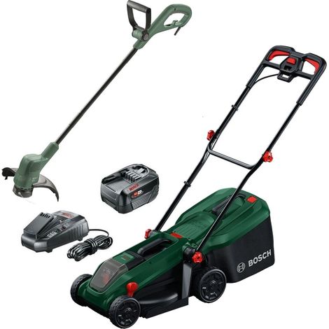Bosch Rotak 18V-32 Cordless Lawnmower Lawn Mower 32cm 1 Battery + Grass Trimmer