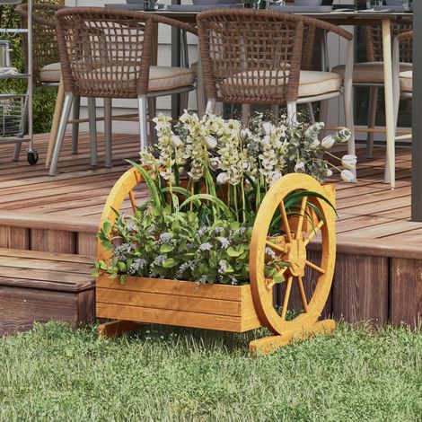 CHICFURN Fioriera su ruote 62 x 61 x 57 cm in legno naturale, 3 livelli, da giardino (1/5)
