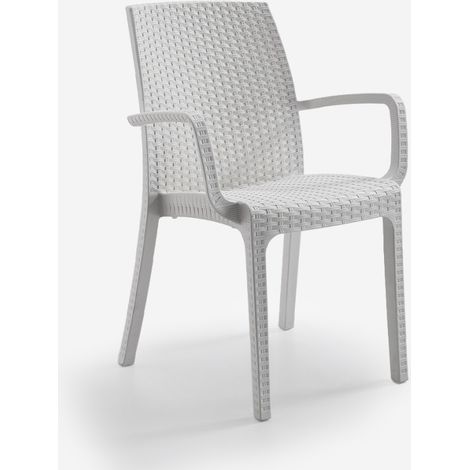 Silla apilable de ratán con reposabrazos para bar y jardín Indiana BICA - Blanco