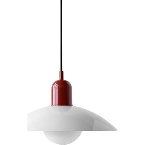 Suspension moderne avec abat-jour en fer émaillé, globe en verre blanc, douille E27, abat-jour amovible, luminaire suspendu pour cuisine, salle à manger, chambre (Rouge+Blanc) (1/4)