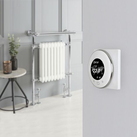 Hudson Reed Elizabeth - Sèche-Serviettes Mixte Rétro Sur Pieds Blanc avec Thermostat Wi-Fi – 93cm x 62cm (avec barre déportée) (1/5)