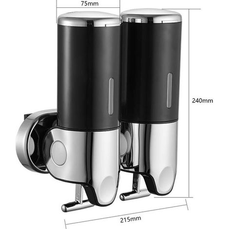 Distributore di sapone a parete 500ML x 2, distributore di sapone manuale a doppia testa, distributore di shampoo liquido per il corpo (nero) (1/4)
