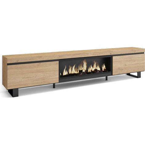 Mueble TV Júzcar-01 de 267x57x35 cm con chimenea eléctrica XXL, diseño industrial, color roble (1/4)