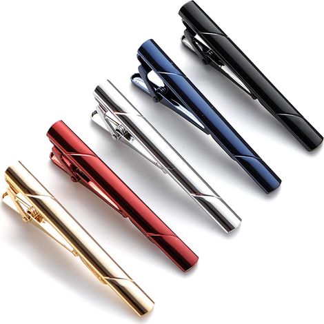 Ensemble de 5 pinces à cravate pour homme, pour cravates classiques, mariages et affaires. Disponible en argent et or. Pinces à cravate fines, ensemble de 5 pinces à cravate, style professionnel, asso (1/5)