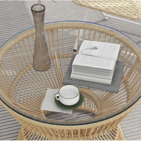 Tisch Beistelltisch Boho rund 60 cm Glas Rattan HAVRYA (1/4)